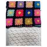 VTG Hand Crochet Granny Square Afghan 68x90 w/