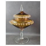 Empoli Italian Art Amber Glass Candy Dish