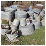 Large Lot of Galvanized Cans, Tubs, & Buckets