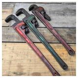 Three 24" Pipe Wrenches: Ridgid & Greenlee