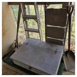 Large 4 Wheel Dolly w/ Ladders & Wood Chest Lot