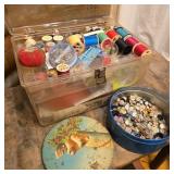 Sewing Chest w/ Notions, Thread, & Buttons