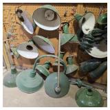 Large Lot of Vintage Green Enamel Light Fixtures
