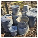 Lot of Galvanized Cans & Buckets Along Fence