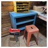 Retro Hardware Displays, Blue Table, & Stool