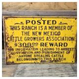 Vintage New Mexico Ranch Cattle Reward Sign