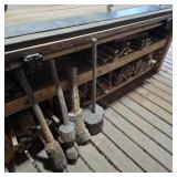 Workbench Contents: Wood Handles, Mauls, Vise