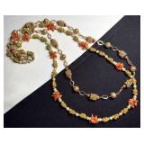 Vintage Costume Necklaces Coral Glass Ornate