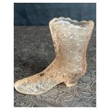 FENTON GLASS ICE PINK DAISY PATTERN HEALED BOOT