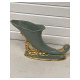 VINTAGE CORNUCOPIA VASE TURQUOISE & GOLD