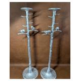 Silver Toned Bird Themed Metal Candle Holders