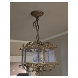 Vintage Glass Panel Hanging Light w/ Etching