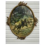 Metal Bubble Glass Art Frame w/ Picture of Elk