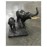 Vintage Bronze Elephant Sculpture Adult & Calf on