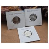 3 -  1943 Steel LHC Cents UNC