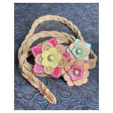 LEATHER BELT W/ LEATHER FLOWERS BELT BUCKLE 42