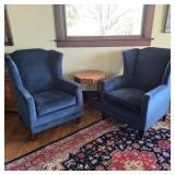 Pair of Navy Blue Velvet Wingback Armchairs