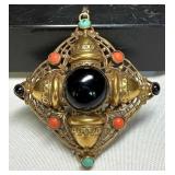 Vintage Pendant Czech? Cross w Cabochon Glass