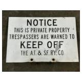 Atchison Topeka & Santa Fe RR Sign, Vintage Heavy