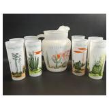 Vintage Arizona Cactus Pitcher & 8 Glasses