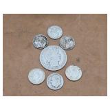 Silver Barber Half Dollar & Six Dimes