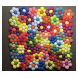 Felt Ball Rug Small, Colorful Flower Pattern, No