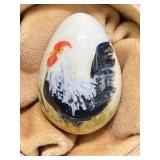 VINTAGE HAND-PAINTED ROOSTER ON QUAIL EGG SIGNED