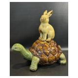Pottery Rabbit Riding on Turtle 13 In. Tall