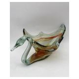 VINTAGE HAND-BLOWN ART GLASS SWAN BOWL