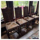 Set of 4 Carved Oak High Back Chairs w/ Extra