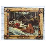 Art Print on Board Canadian Mountie in Canoe ,