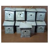 9 NOS Decorative Whitewashed Metal Bird Houses
