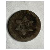 1852 SILVER 3 CENT U.S. COIN