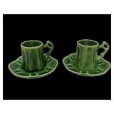 Vtg USA Pottery Teacups on Lilly Pad Saucers