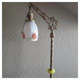 Art Deco Bridge Arm Floor Lamp w/ Floral Shade