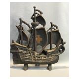 Vintage Cast Iron Sailing Ship Doorstop Galleon