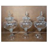 3 Footed Apothecary Jars with Etched Glass