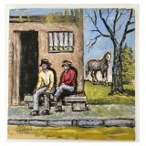 Naive Original Men & Horse S. Flurry Painting on