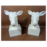 2 Table Top Ceramic Deer Heads With Antler Holes