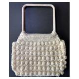 Vintage Popcorn Stitch Crocheted Bag w Plastic