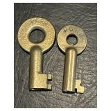 2 PCRR Brass Railroad Switch Lock Key Penn