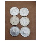 Six 1964 Silver Kennedy Half Dollars