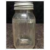 VINTAGE QT. CANNING JAR W/ WAFFLE PATTERN & BALL