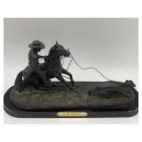 CALF ROPER FAUX BRONZE STATUE ON PLAQUE AMERICAN
