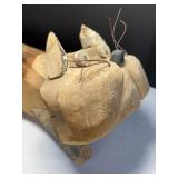 21"  Reclining Cat Wood Carving Sculpture Wire