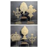 6 Pc Distressed Metal Folk Art Molded Tin Rustic