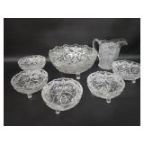 Antique Pressed Glass Rayed Flower 3 Footed Berry