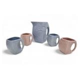 Vtg Niloak Pottery Flower Pitcher & Mugs Set /