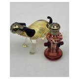 ART GLASS DOG & FIRE HYDRANT SALT & PEPPER