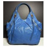 Joelle Hawkins Blue Leather Bag, Four Zippered